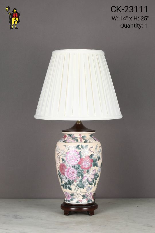 Off White & Painted Floral Table Lamp