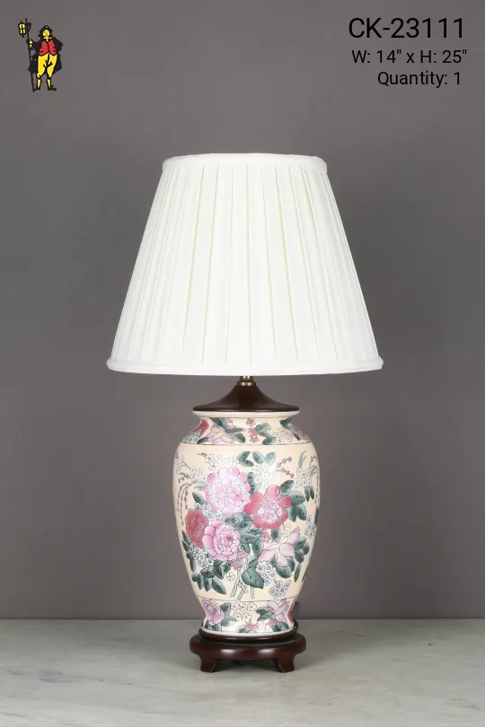 Off White & Painted Floral Table Lamp