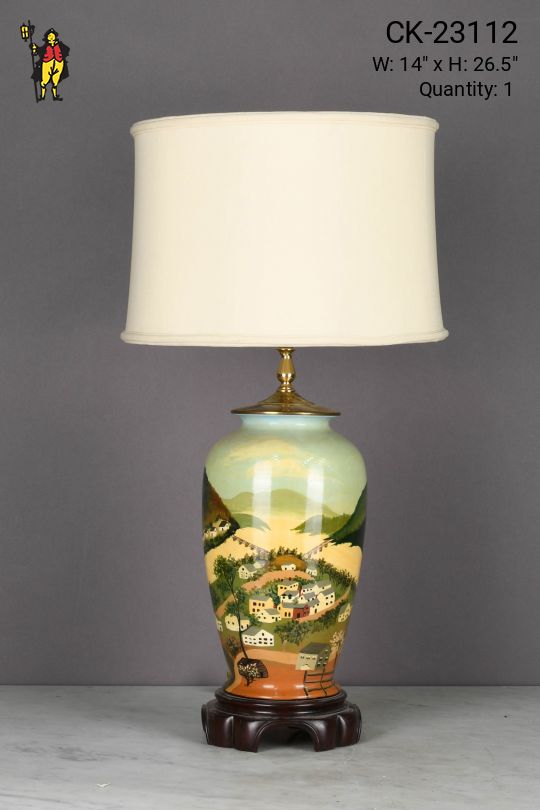 Painted Landscape Scene Table Lamp