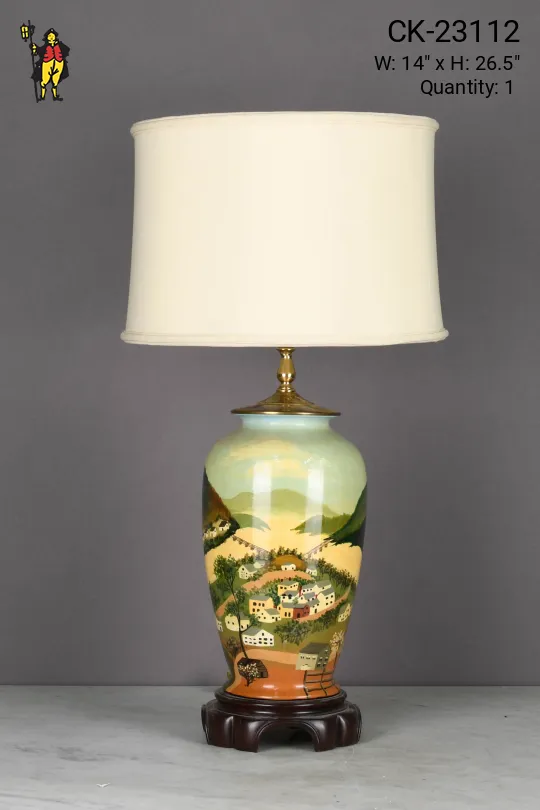 Painted Landscape Scene Table Lamp