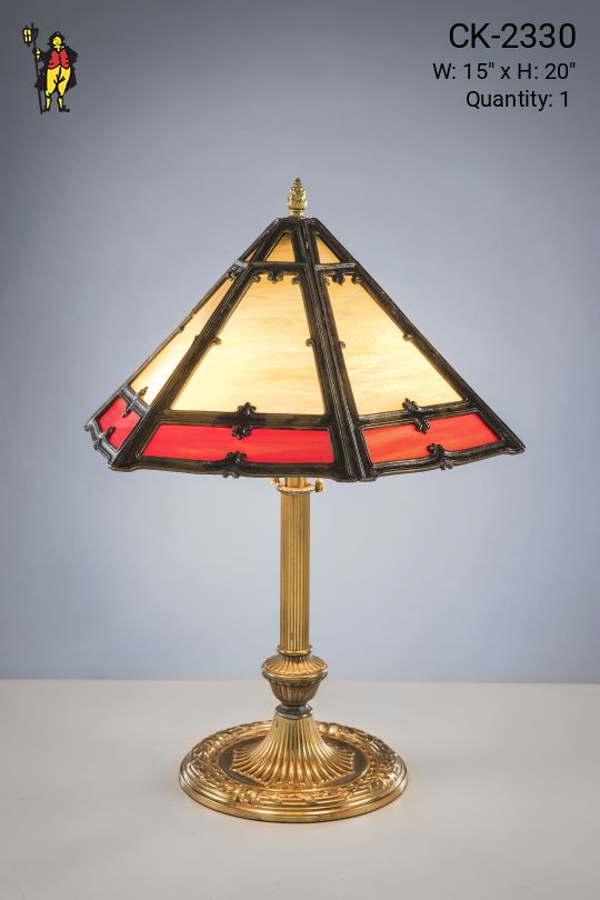 Brass Table Lamp w/Art Glass Shade