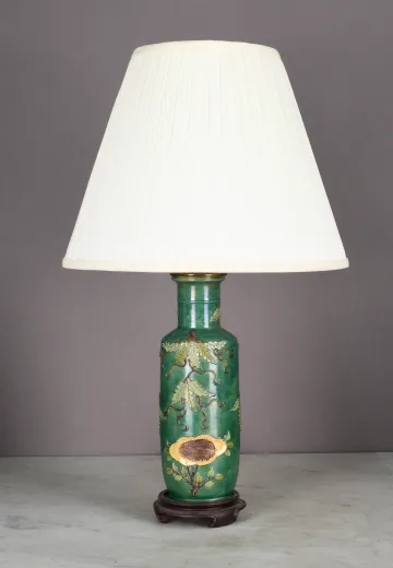 Green Floral Painted Ceramic Table Lamp