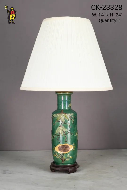 Green Floral Painted Ceramic Table Lamp