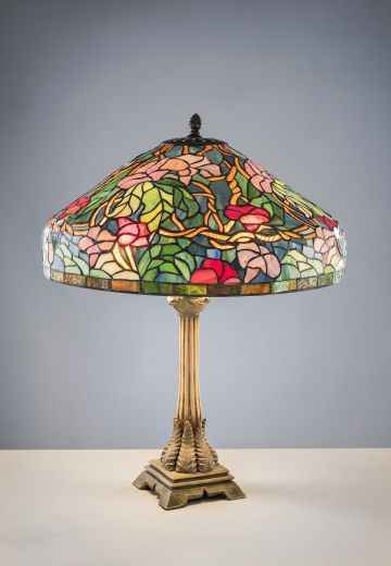 Bronze Table Lamp w/Multicolor Tiffany Shade