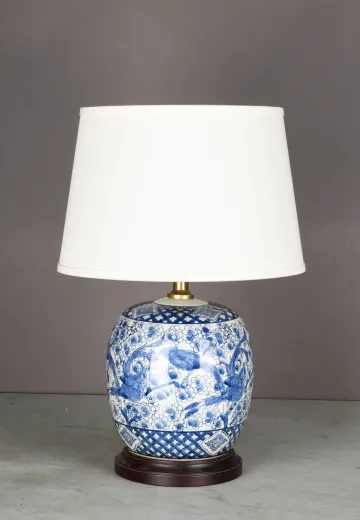 Blue & White Round Ceramic Table Lamp