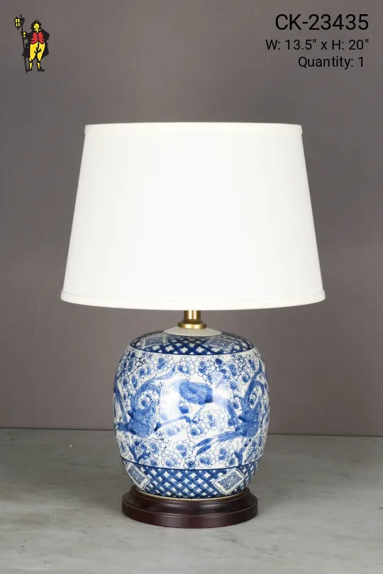 Blue & White Round Ceramic Table Lamp