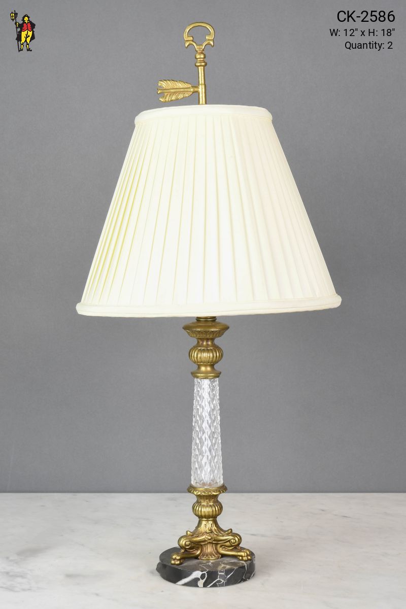 Traditional Glass & Brass One Light Table Lamp w/Marble Base