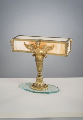 Brass Bust & Slag Glass Table Lamp