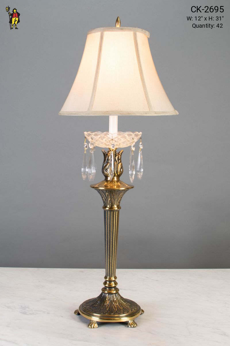 Brass Column Footed Table Lamp w/Crystal Drops, Table Lamps, Collection, City Knickerbocker
