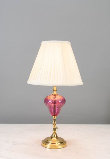 Pink Glass & Brass Mid-Century Table Lamp