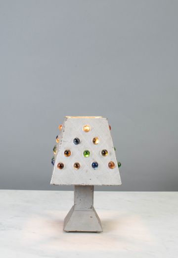 Small Silver Table Lamp w/Multicolor Marble Shade