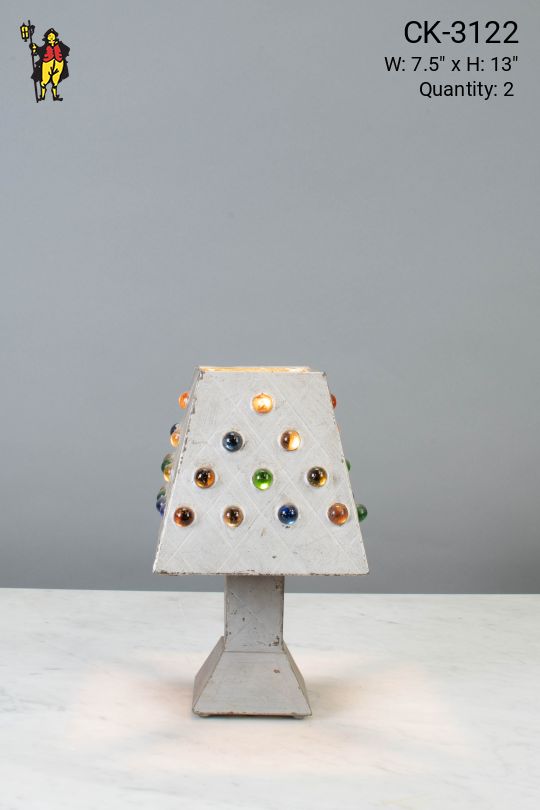 Small Silver Table Lamp w/Multicolor Marble Shade