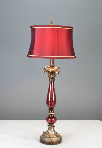 Red Glass & Brass Table Lamp