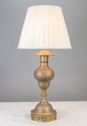 Tall Etched Brass Table Lamp