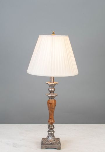 Wood & Nickel Single Candle Table Lamp