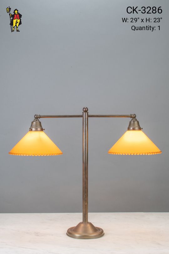 Two Light Table Lamp w/Amber Glass Shades