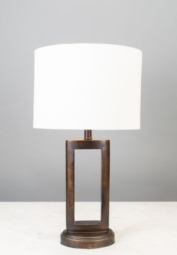 Bronze Table Lamp w/White Drum Shade
