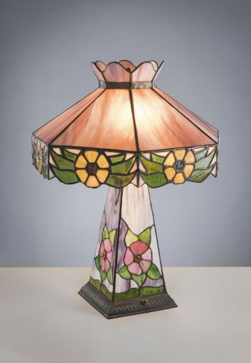 Multicolor Painted Floral Slag Glass Table Lamp