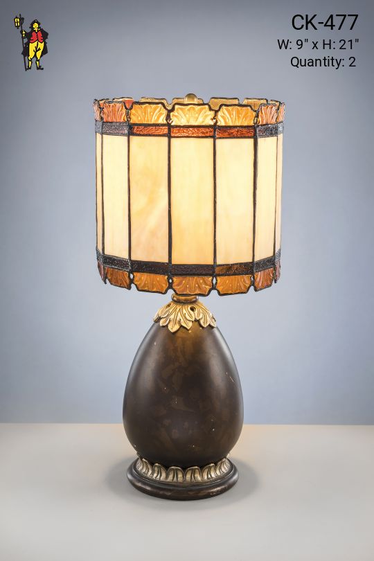 Mission Style Bronze Table Lamp w/Glass Shade