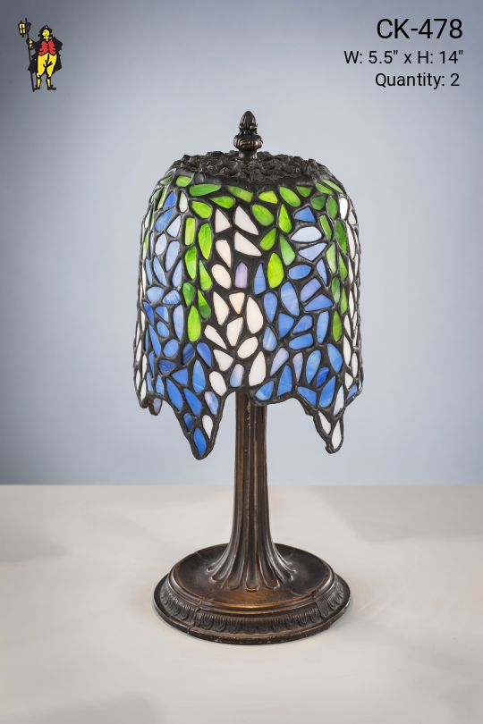 Antique Bronze Table Lamp w/Leaded Glass Shade