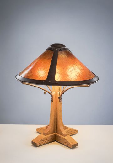 Wooden Table Lamp w/Mica Shade