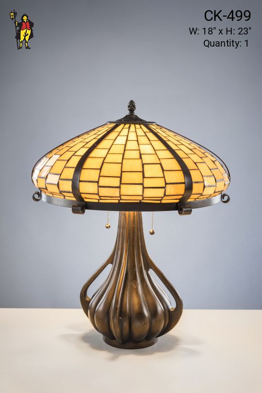 Mission Table Lamp w/Leaded Glass Shade