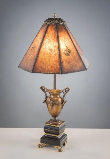 Bronze & Black Urn Table Lamp w/Amber Mica Shade