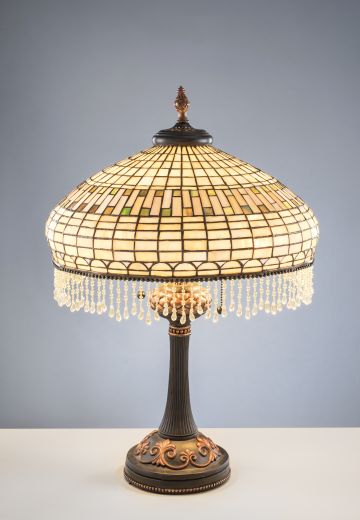 Antique Bronze Table Lamp w/Fringed Shade