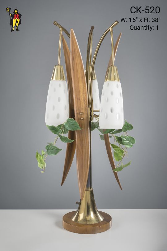 Three Light Wooden Mid Century Table Lamp