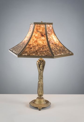 Brass Table Lamp w/Etched Mica Lampshade