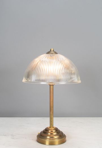 Brass Pole Table Lamp w/Halophane Shade