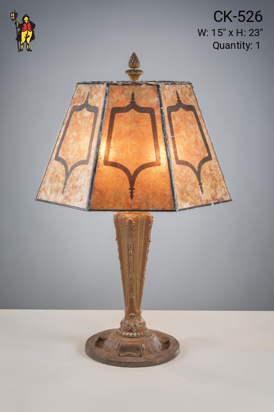 Brass Table Lamp w/Etched Mica Lampshade