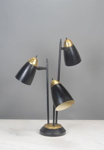 Black Three Light Table Lamp w/Bullet Reflectors
