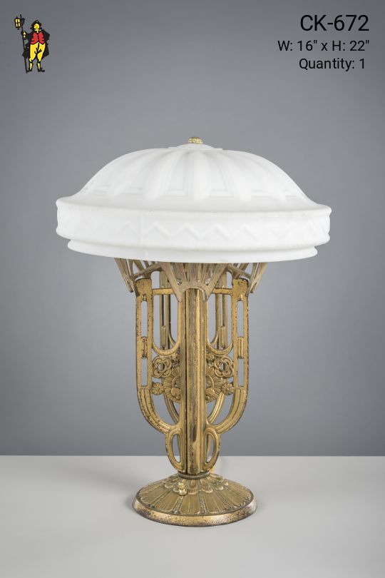 Art Deco Bronze & Molded Glass Table Lamp