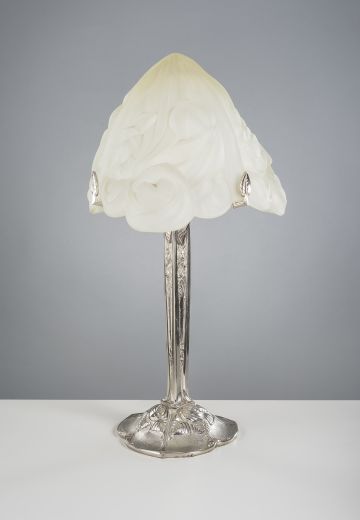 Nickel Table Lamp w/Frosted Molded Glass Shade