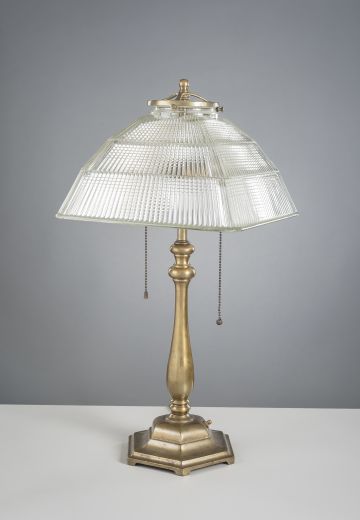 Antique Brass Table Lamp w/Square Halophane Shade