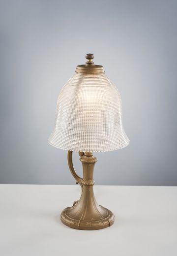 Brass Table Lamp w/Curved Halophane Shade