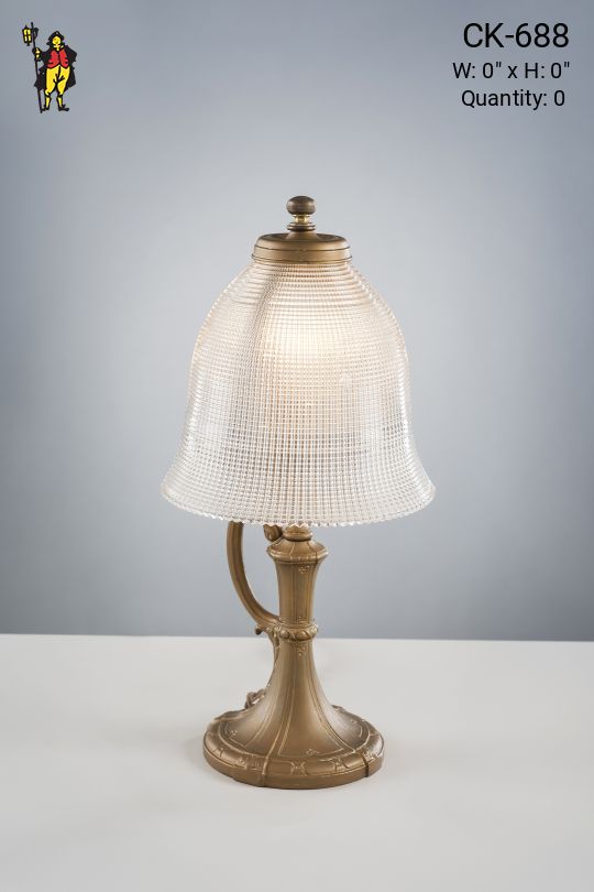 Brass Table Lamp w/Curved Halophane Shade