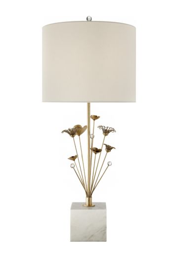 Modern Floral Brass & Marble Table Lamp