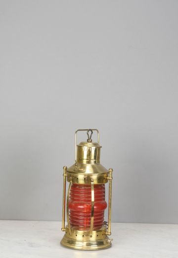 Polished Brass & Red Glass Lantern