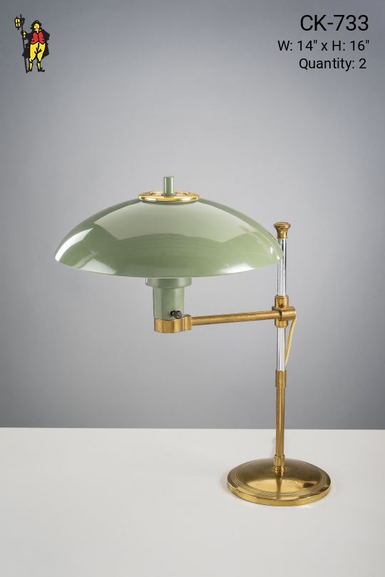 Mid-Century Brass & Green Table Lamp