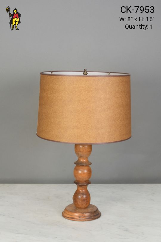 Distressed Wooden Table Lamp w/Brown Shade