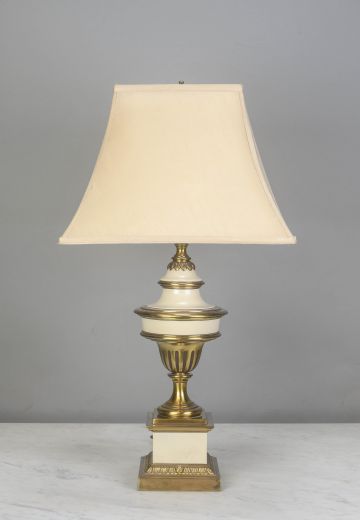 Beige Ceramic & Brass Mid Century Table Lamp