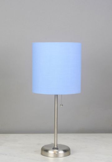 Silver Stick Lamp w/Blue Shade