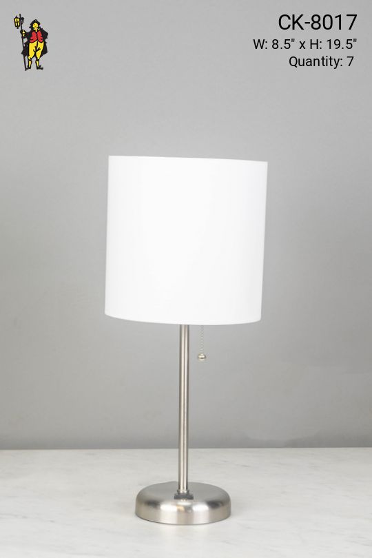 Silver Stick Lamp w/White Shade