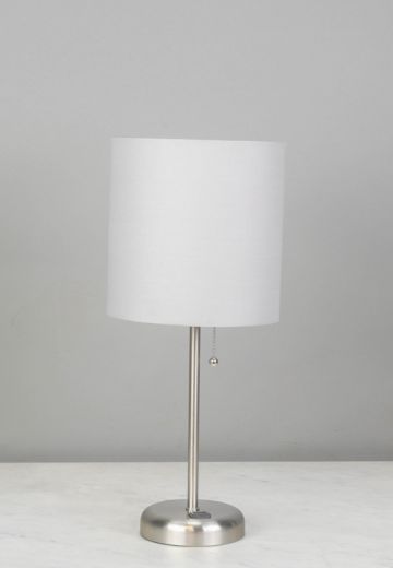 Silver Stick Lamp w/Gray Shade