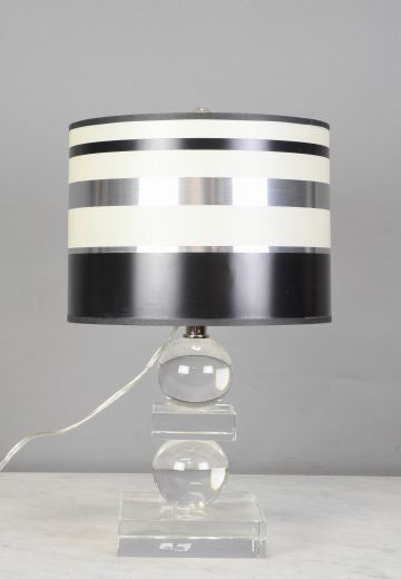 Contemporary Crystal Table Lamp w/Black & Chrome Shade