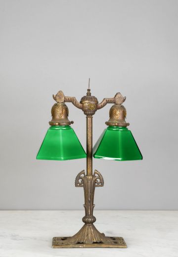 Art Deco Brass Two Light Table Lamp