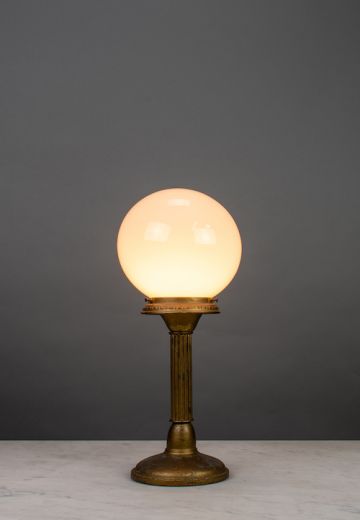 Brass Column Table Lamp w/Glass Globe Shade