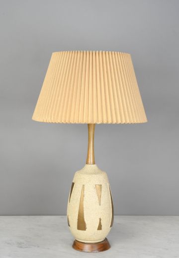 Beige Textured Mid Century Table Lamp